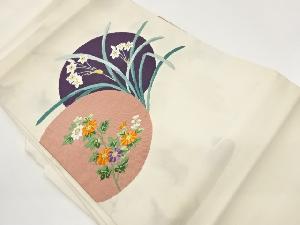 金糸丸文に菊・水仙模様織出し名古屋帯